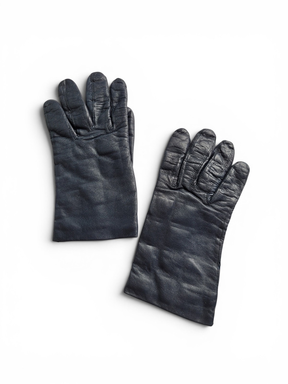 Vintage Dark Navy Blue Leather Women's Gloves Lined 7 1/2
